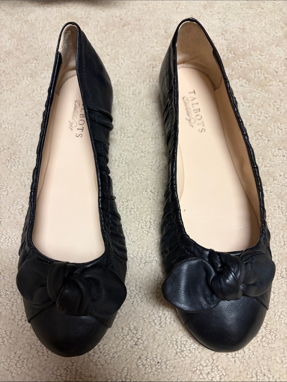 Talbots Black Leather Knot-Front Ballet Flats